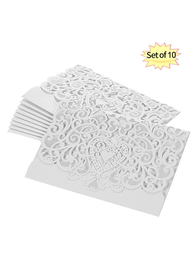 10-Piece Pearl Paper Heart Pattern Wedding Card Set D1206 197centimeter