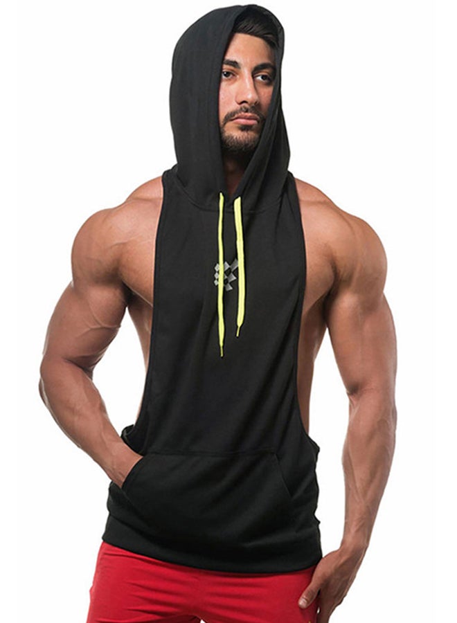 Back Printed Hooded Neck Training Vest Black