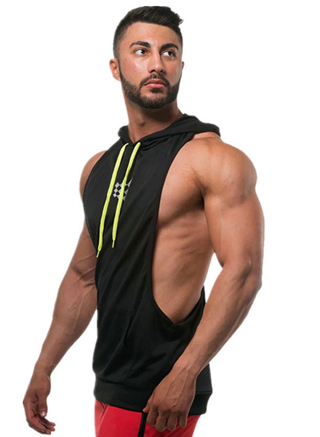 Back Printed Hooded Neck Training Vest Black