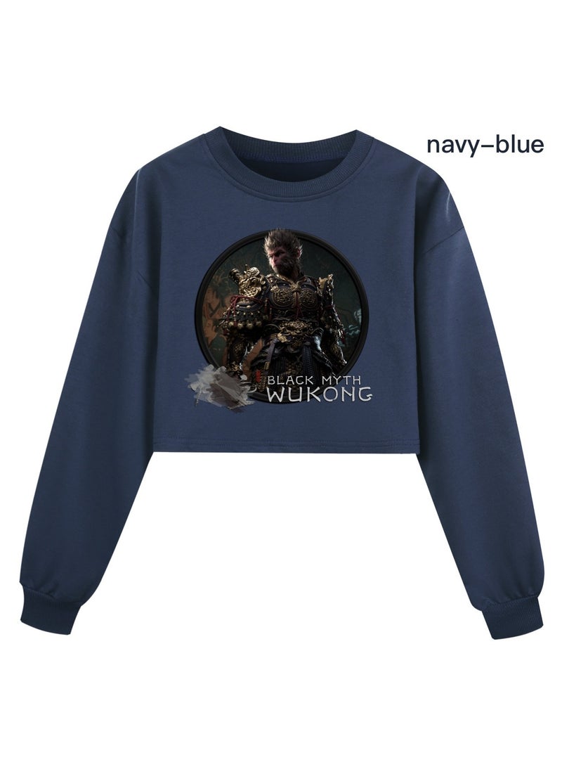 Black Myth Wukong Girl Half Waist Loose Hoodie