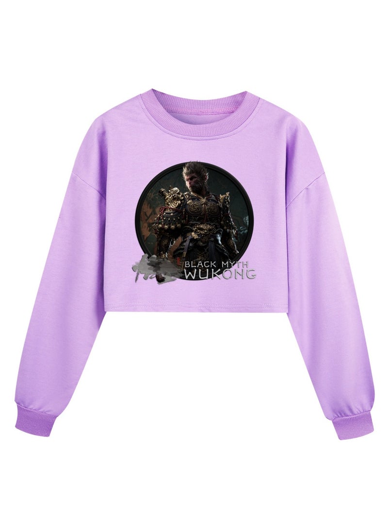 Black Myth Wukong Girl Half Waist Loose Hoodie