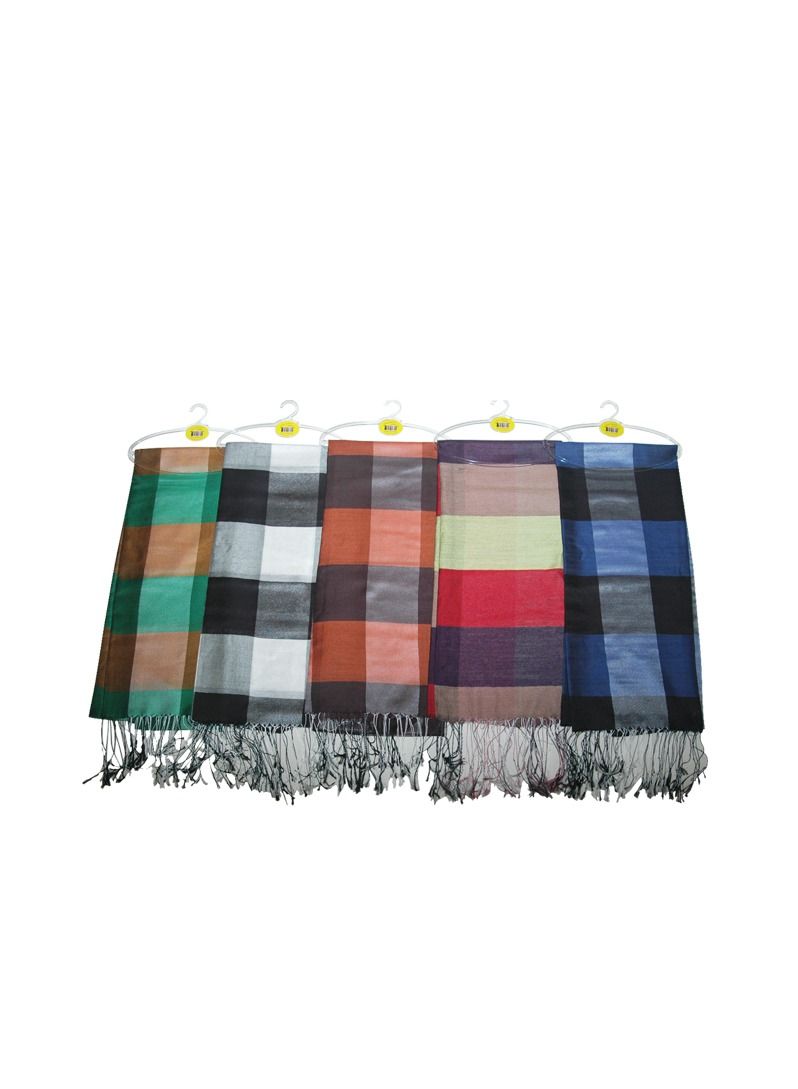 Handmade Cashmere Shawl Check Mixed Color 70x180 CM-TT18296