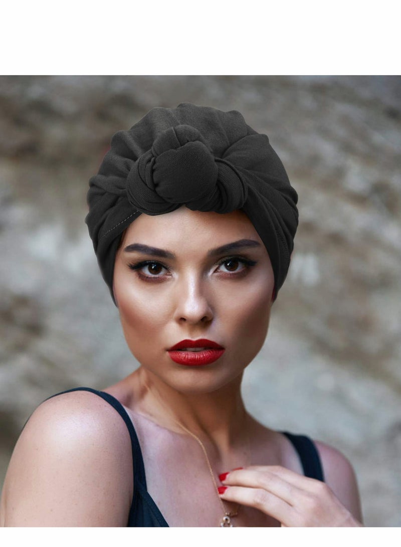 Turbans for Women 5 Pcs Knotted Headwraps Soft Pre Tied Knot Fashion Pleated Turban Cap Beanie Headwrap Sleep Hat