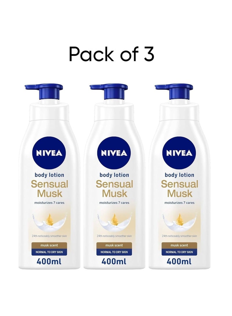 Sensual Musk Body Lotion, Musk Scent, Normal To Dry Skin 400ml pack of 3