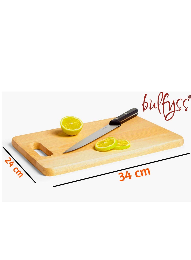 Bulfyss  Large Natural Bamboo Wood Chopping Cutting Board for Kitchen Vegetables, Fruits & Cheese, Free, Eco-Friendly, Anti-Microbial (34 x 24cm)