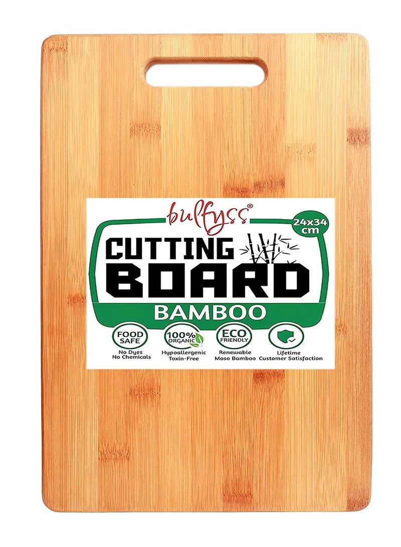 Bulfyss  Large Natural Bamboo Wood Chopping Cutting Board for Kitchen Vegetables, Fruits & Cheese, Free, Eco-Friendly, Anti-Microbial (34 x 24cm)