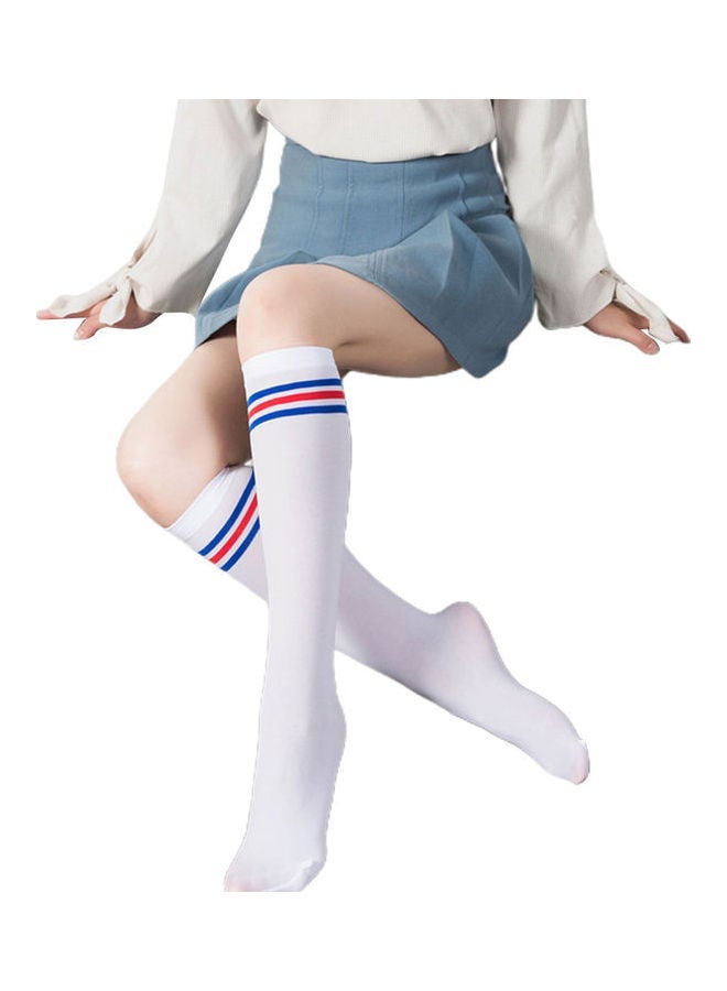 Striped Thin Mid-Calf Length Socks White/Blue/Red