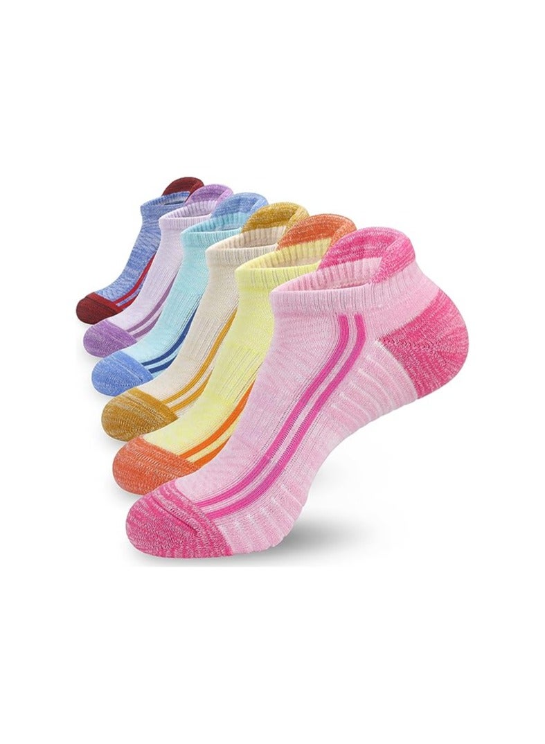 Cushioned Women's Running Socks, Non-Slip Ankle Athletic Socks for High-Intensity Sports, Cotton Trainer Socks with Double Ventilation Meshes, Size 4-7, 6 Pairs for Casual Walking and Training.