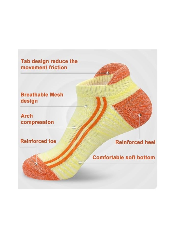 Cushioned Women's Running Socks, Non-Slip Ankle Athletic Socks for High-Intensity Sports, Cotton Trainer Socks with Double Ventilation Meshes, Size 4-7, 6 Pairs for Casual Walking and Training.