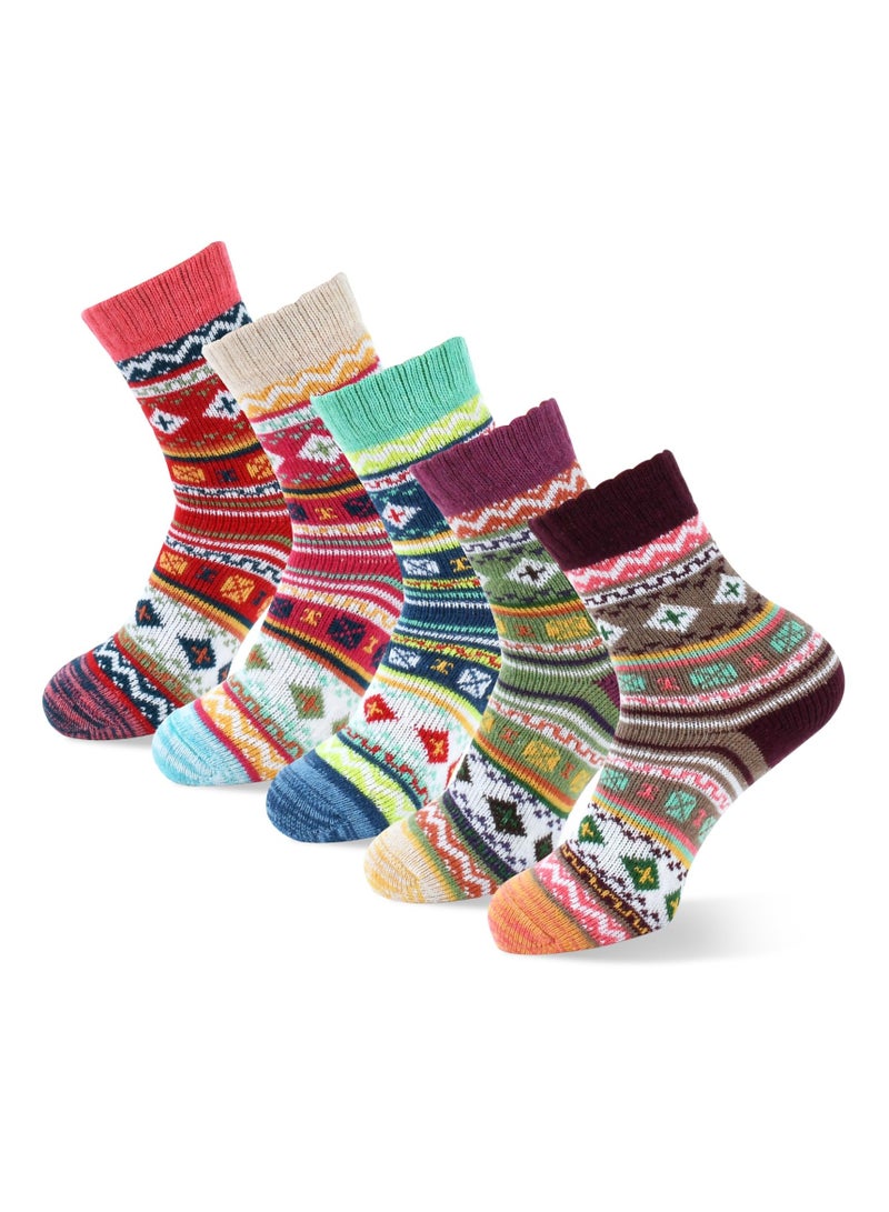 Cozy Wool Socks for Women, 5 Pairs of Thick Winter Crew Knit Socks, Suitable for Nordic Cabin Gifts, Soft & Warm for Cold Days