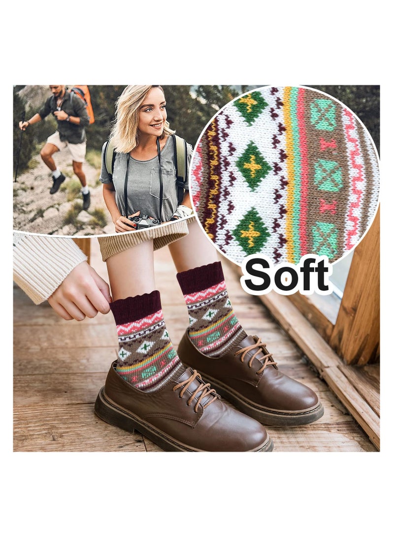 Cozy Wool Socks for Women, 5 Pairs of Thick Winter Crew Knit Socks, Suitable for Nordic Cabin Gifts, Soft & Warm for Cold Days