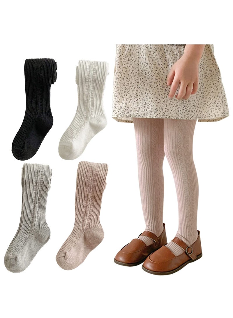 Cute Toddler Girls Cable Knit Cotton Tights 4 Pack Comfortable Leggings for Baby