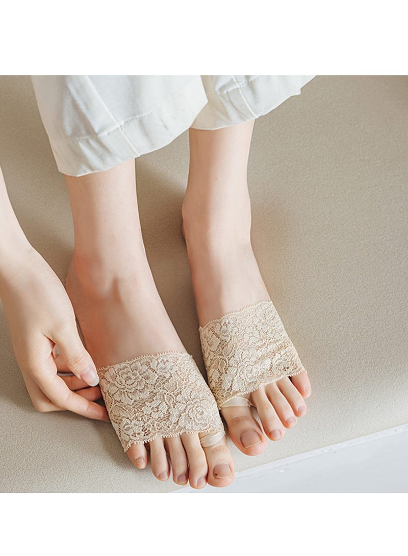 Lace Toe Topper Socks, 3 Pairs Women's Open Toe Slide Sandal Liner Socks, Half Socks Lace Forefoot Socks, Non Slip Toe Cover No Show Half Socks with Sponge Cushion (Size: 4.5-8.2/32-42)