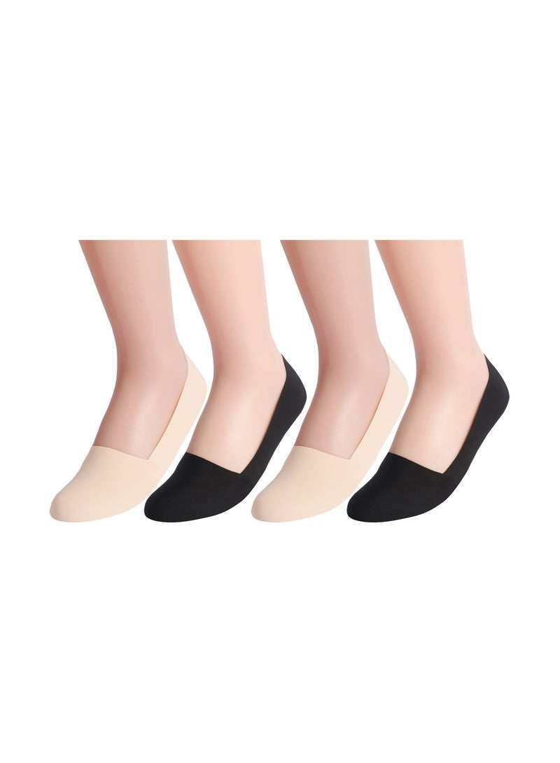 Thin Socks Ice silk skin tone No Show Liner Socks Women Low Cut Cotton Nylon Boat Invisible Hidden Socks Non Slip for Flats Skin Tone 2 Black