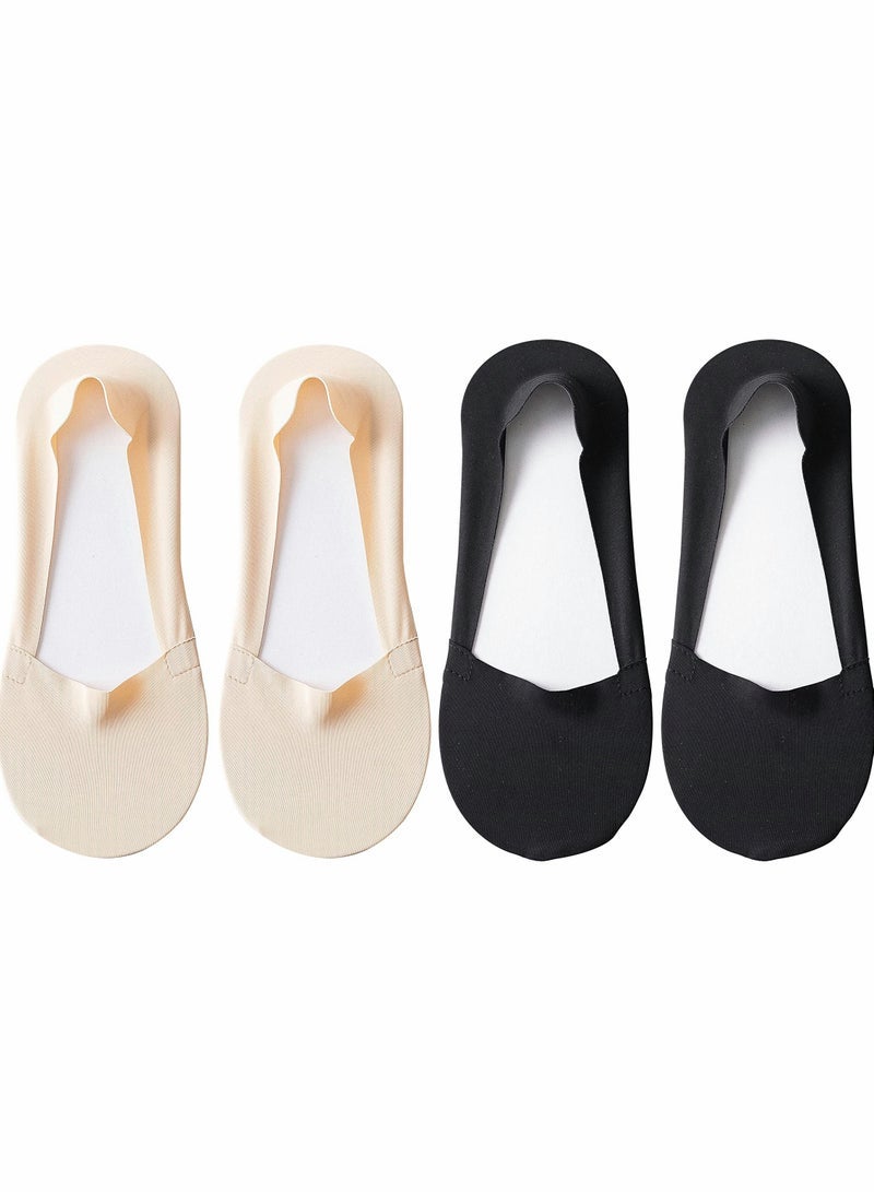 Thin Socks Ice silk skin tone No Show Liner Socks Women Low Cut Cotton Nylon Boat Invisible Hidden Socks Non Slip for Flats Skin Tone 2 Black