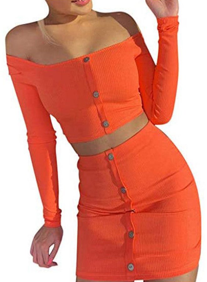 Solid Crop Top With Skirt Orange