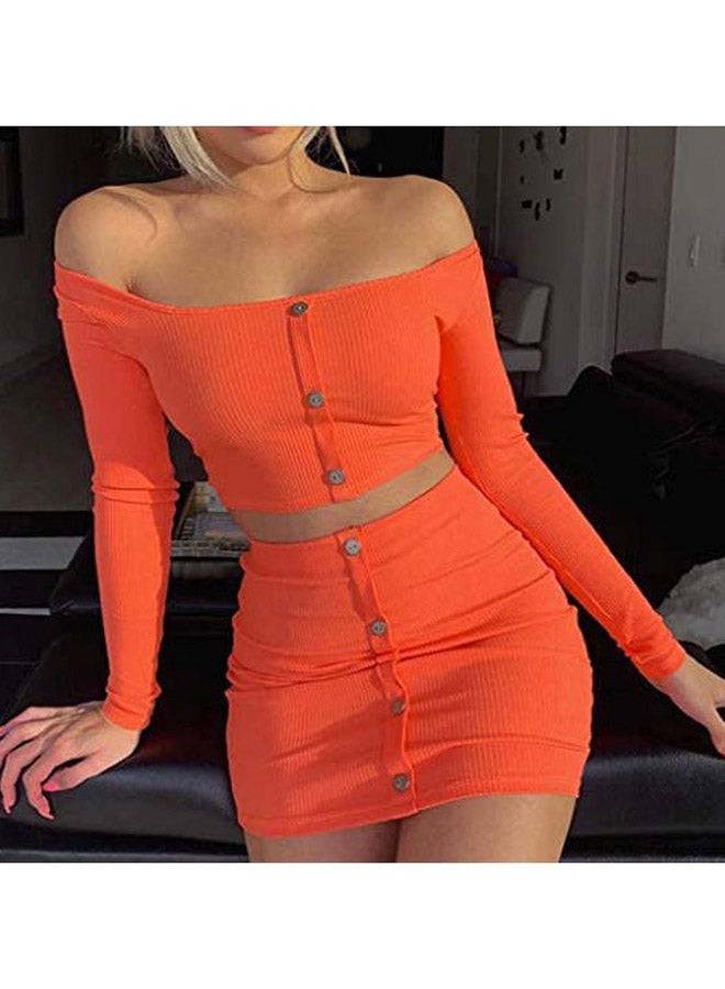 Solid Crop Top With Skirt Orange