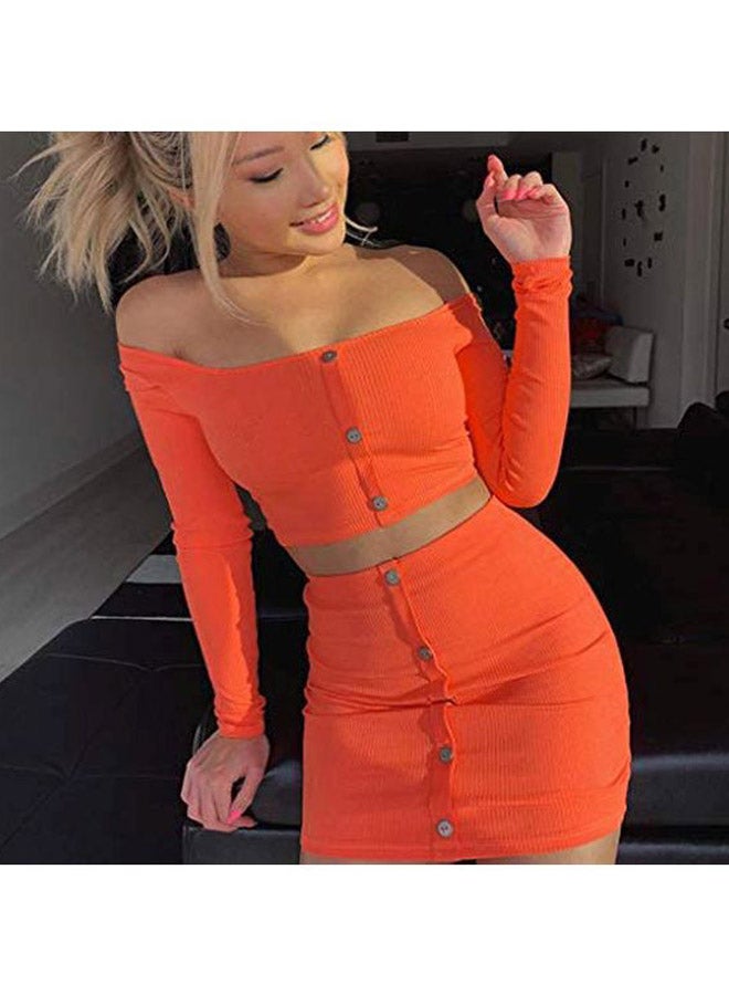 Solid Crop Top With Skirt Orange