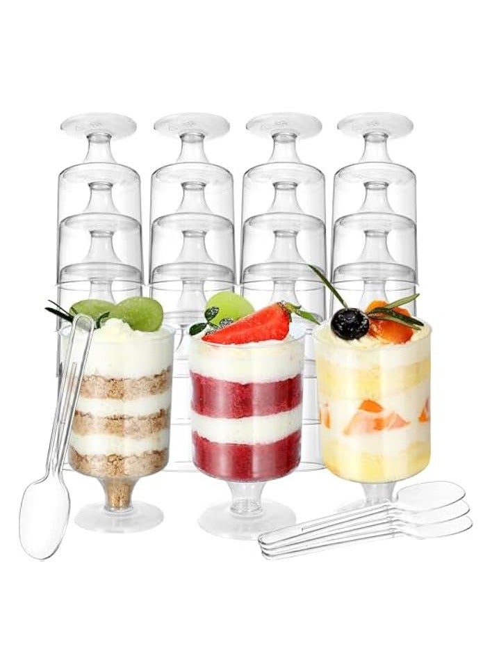 Square Plastic Dessert Cups, 30Pack 100ml Clear Plastic Parfait Appetizer Cup with Plastic Spoons, Reusable Small Clear Plastic Tumbler Cups Great for Tasting Party