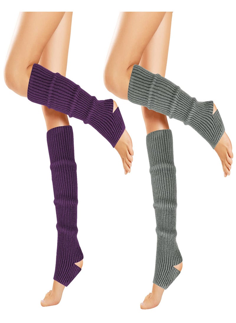 Winter Ribbed Knit Leg Warmers for Women - 2 Pairs of Toeless Ballet Leg Sleeves for Dance, Yoga, and Sports - Comfortable Foot Warmers for Active Girls