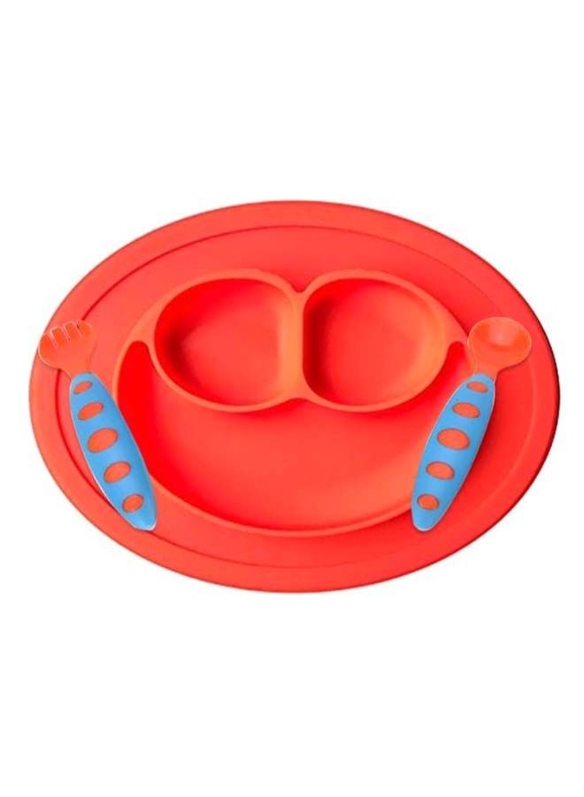Smiley Face Shaped Baby Feeding Plate With Spoon