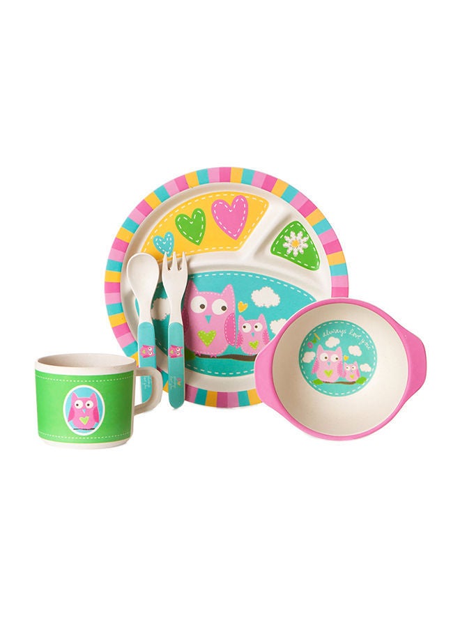 5-Piece Divided Plate Bowl Cup Spoon Fork Set