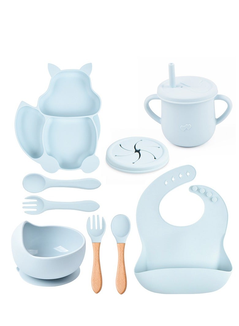 8-Piece Children's Silicone Squirrel Tableware Set | Baby Silicone Feeding Set | Children's Silicone Dinnerware