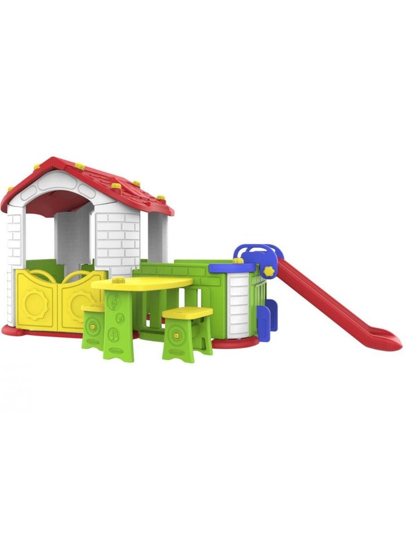 Big Happy Playhouse with slide and Chairs