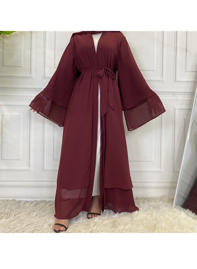 Women Abaya, Comfortable Muslim Dress Solid Loose Fit Long Cardigan Hijab, Durable And Breathable Robe Open Front Kaftan Maxi Dress For Women Teens, (Size XL, Wine Red)