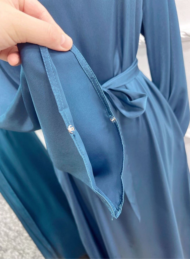 Muslim Abaya Dress, Fashion Summer Solid Round Neck Kimono Islamic Abaya, Comfortable Breathable Turkish Islamic Robe Dress for Women for Home, Prayer, Outdoor, Festival, ( Size L,  Mist Blue)