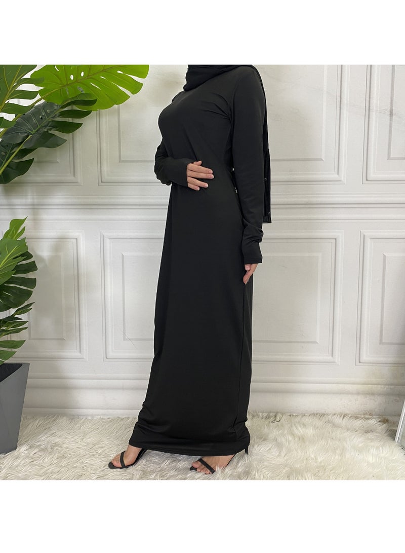 Mock Neck Casual Abaya, Soft Breathable Long Sleeve Women Abaya Dress, Long Lasting Comfortable Normal Muslim Women Islamic Dress for Prayer, Daily Wear, Occasion Wear, ( Size S, White)