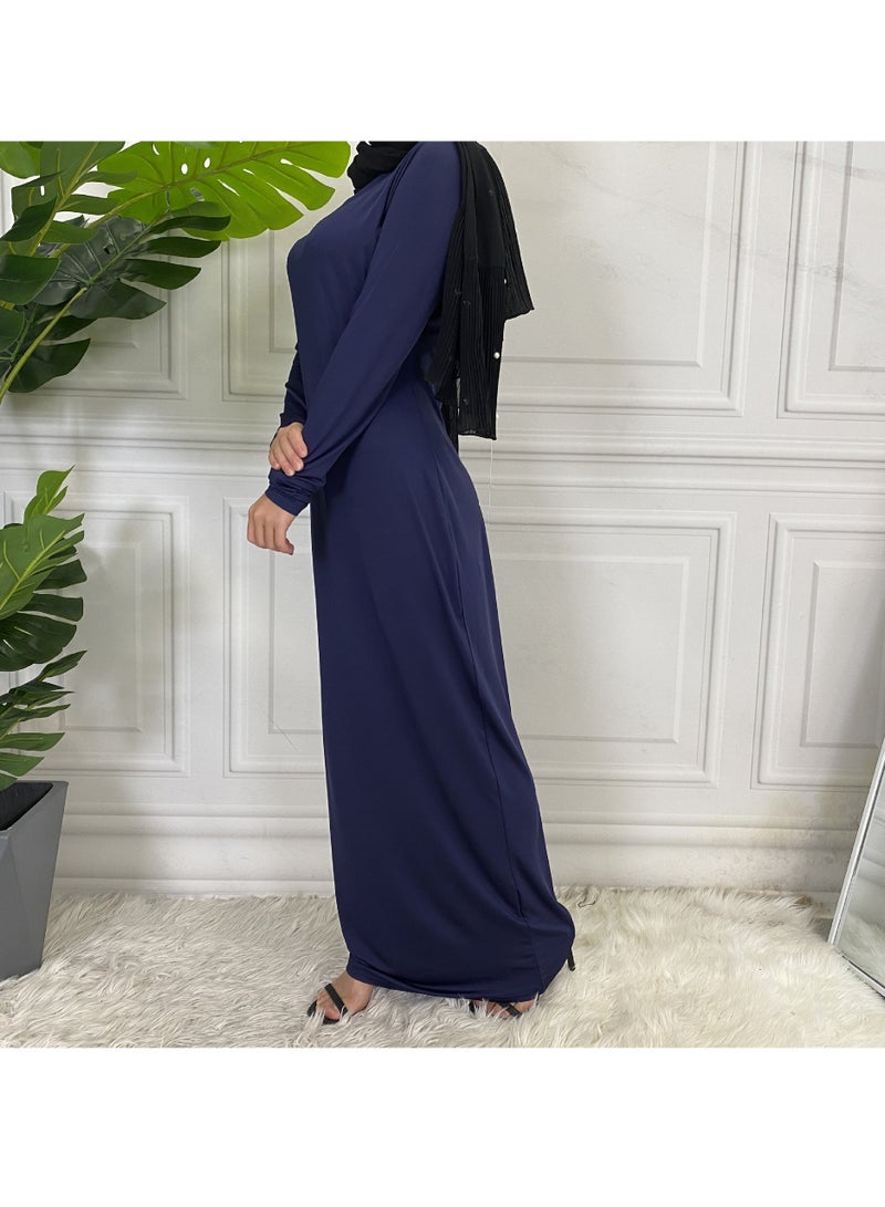 Mock Neck Casual Abaya, Soft Breathable Long Sleeve Women Abaya Dress, Long Lasting Comfortable Normal Muslim Women Islamic Dress for Prayer, Daily Wear, Occasion Wear, ( Size S, White)