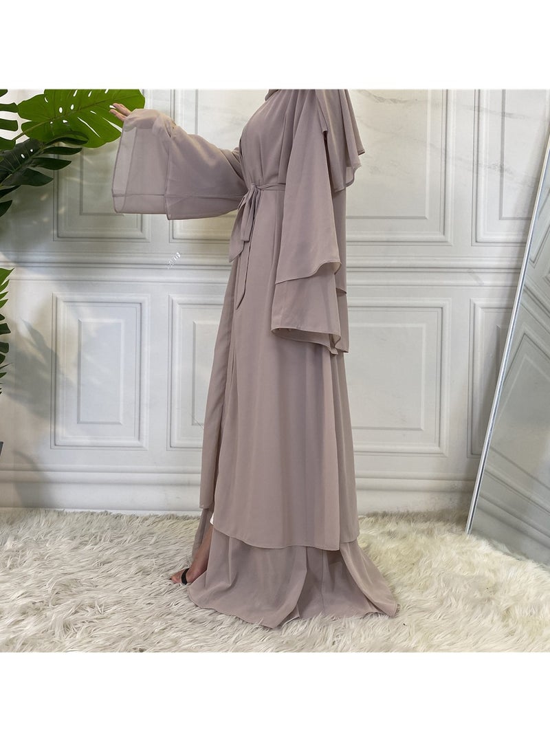 Women Abaya, Comfortable Muslim Dress Solid Loose Fit Long Cardigan Hijab, Durable And Breathable Robe Open Front Kaftan Maxi Dress For Women Teens, (Size L, Skin Powder)