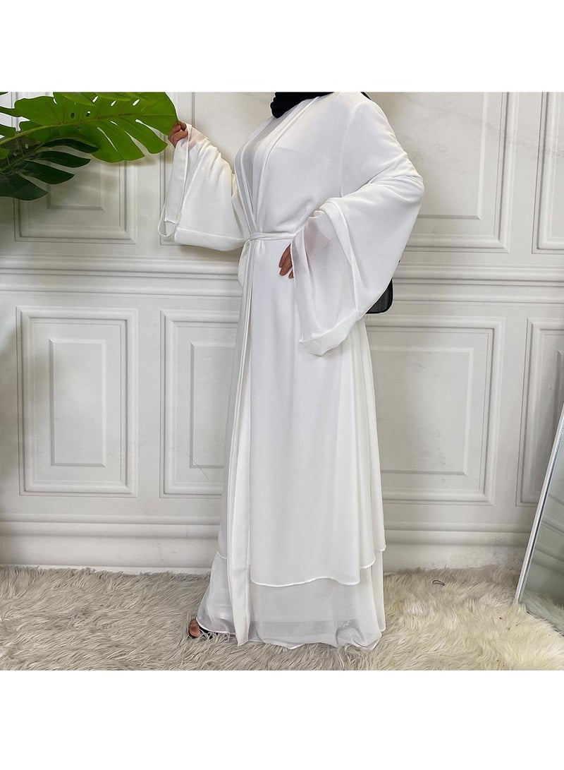 Women Abaya, Comfortable Muslim Dress Solid Loose Fit Long Cardigan Hijab, Durable And Breathable Robe Open Front Kaftan Maxi Dress For Women Teens, (Size L, White )