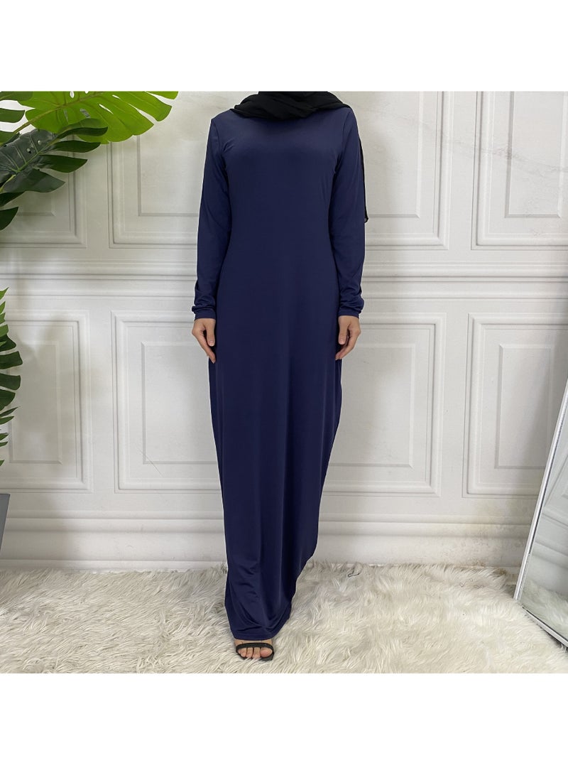 Mock Neck Casual Abaya, Soft Breathable Long Sleeve Women Abaya Dress, Long Lasting Comfortable Normal Muslim Women Islamic Dress for Prayer, Daily Wear, Occasion Wear, ( Size S, Royal Blue )