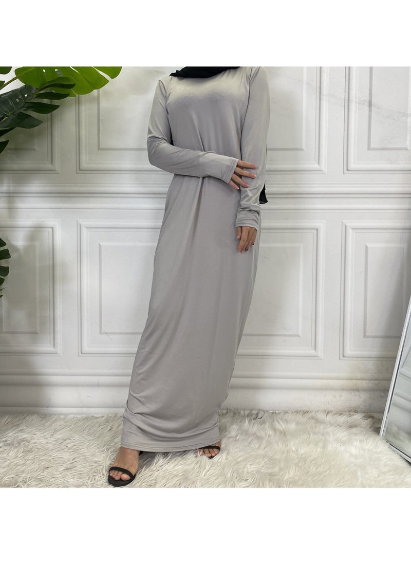 Mock Neck Casual Abaya, Soft Breathable Long Sleeve Women Abaya Dress, Long Lasting Comfortable Normal Muslim Women Islamic Dress for Prayer, Daily Wear, Occasion Wear, ( Size L, Skin Powder)