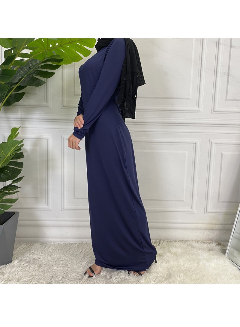 Mock Neck Casual Abaya, Soft Breathable Long Sleeve Women Abaya Dress, Long Lasting Comfortable Normal Muslim Women Islamic Dress for Prayer, Daily Wear, Occasion Wear, ( Size L, Skin Powder)