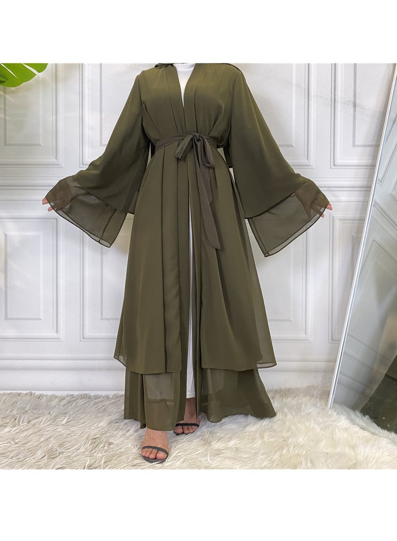 Women Abaya, Comfortable Muslim Dress Solid Loose Fit Long Cardigan Hijab, Durable And Breathable Robe Open Front Kaftan Maxi Dress For Women Teens, (Size L, Army Green)