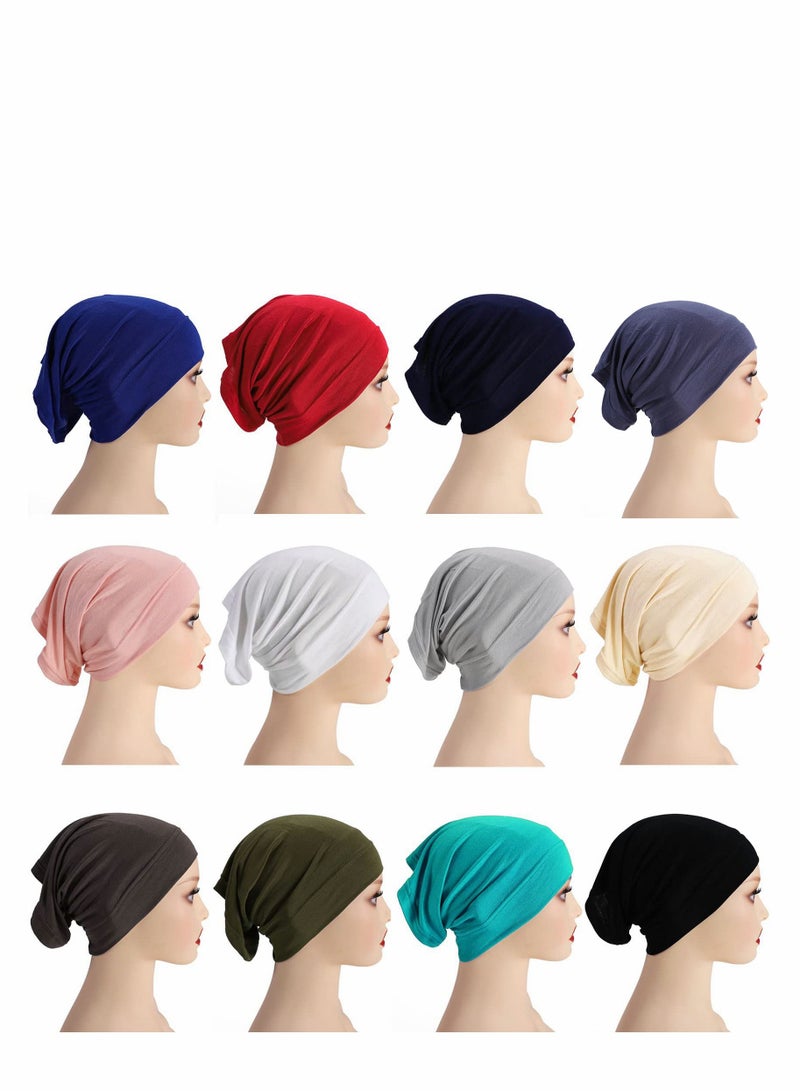 Hijab Undercap Scarf, 12Pcs Under Caps for Women Men Turban Head Wraps Solid Color Tube Unisex