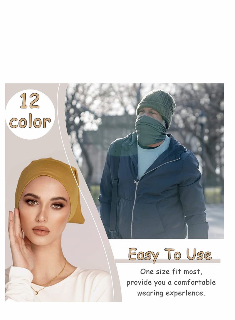 Hijab Undercap Scarf, 12Pcs Under Caps for Women Men Turban Head Wraps Solid Color Tube Unisex