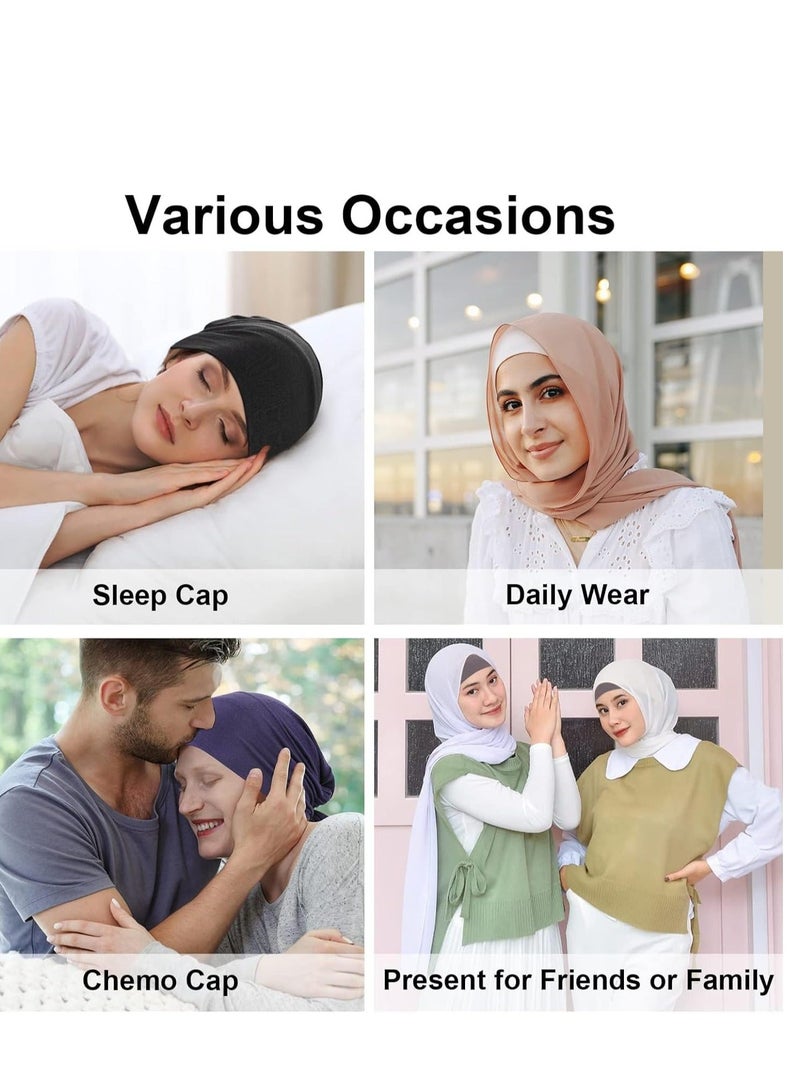 4 Pcs Women Hijab Undercap, Islamic Muslim Under Cap Inner Scarf Hat with Tie Back Closure Solid Color Underscarf Turban Head Wraps for Chemo Sleep