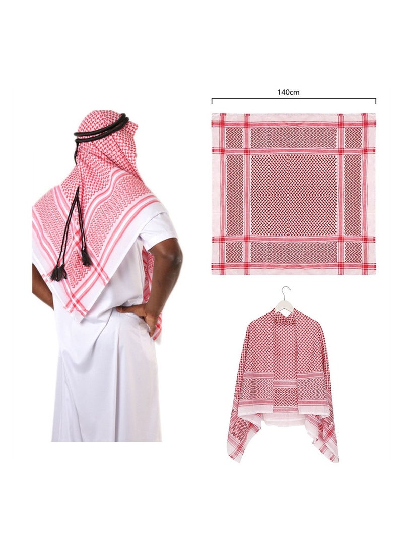 Arab Keffiyeh Shemagh Turban, Arabian Costume Muslim Headscarf with Aqel Rope, Middle Eastern Desert Arabian Shawl Palestine Traditional Arabia Headscarf for Men, 2 Patterns