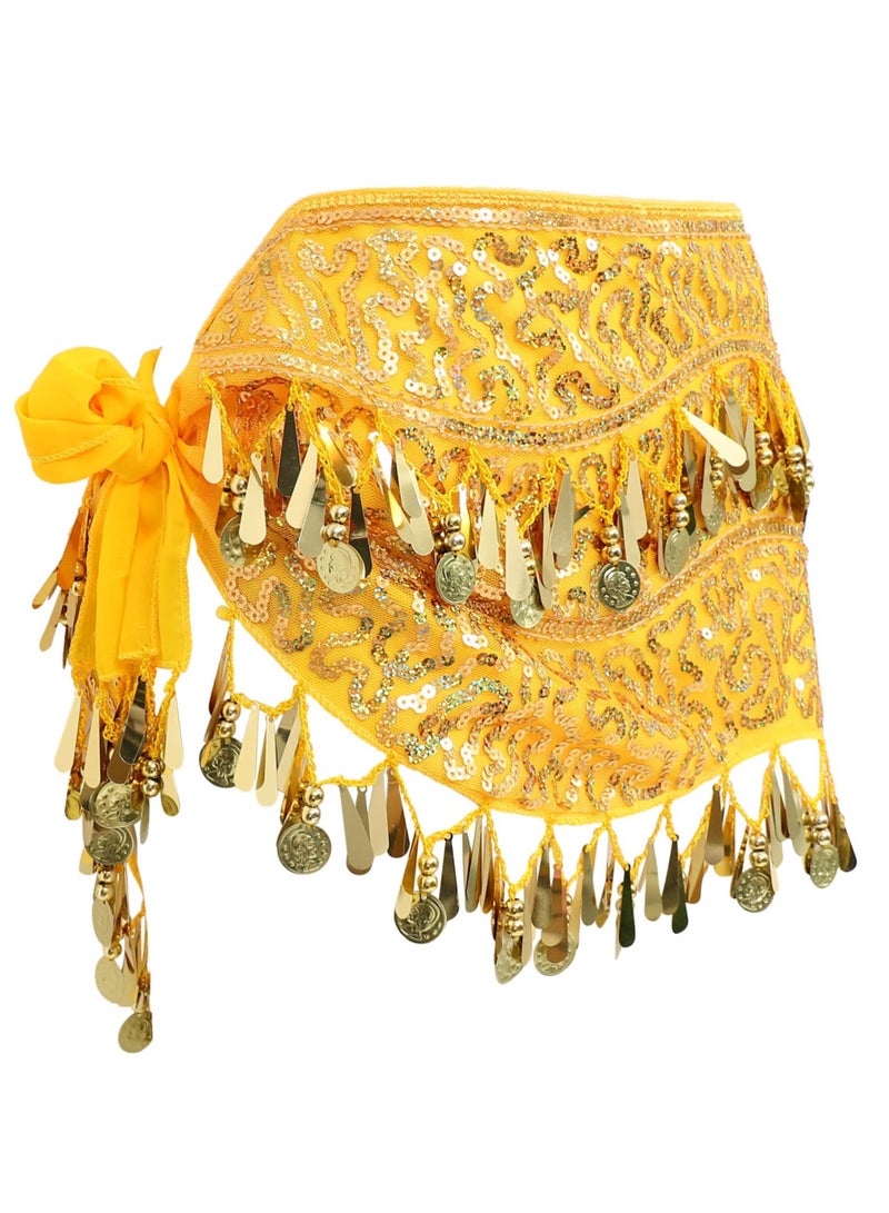 Gold Coin Belly Dance Hip Scarf - Chiffon Skirt for Women & Girls, Perfect for Latin, Zumba, Yoga & Dance Classes