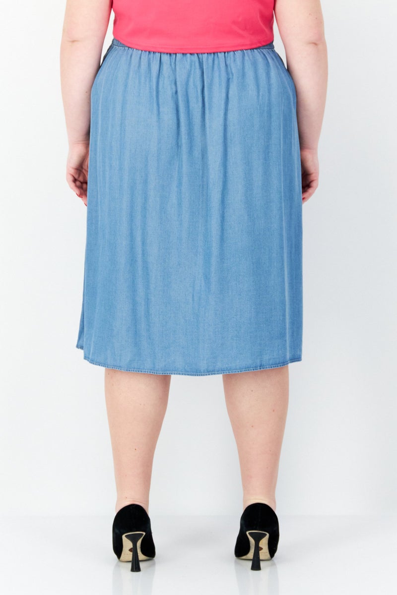 Women Solid Midi Skirts, Blue