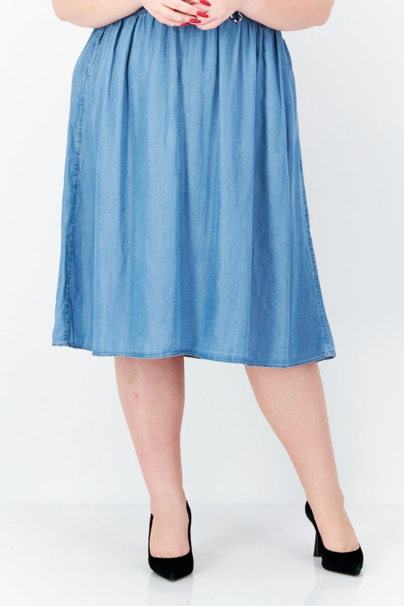 Women Solid Midi Skirts, Blue