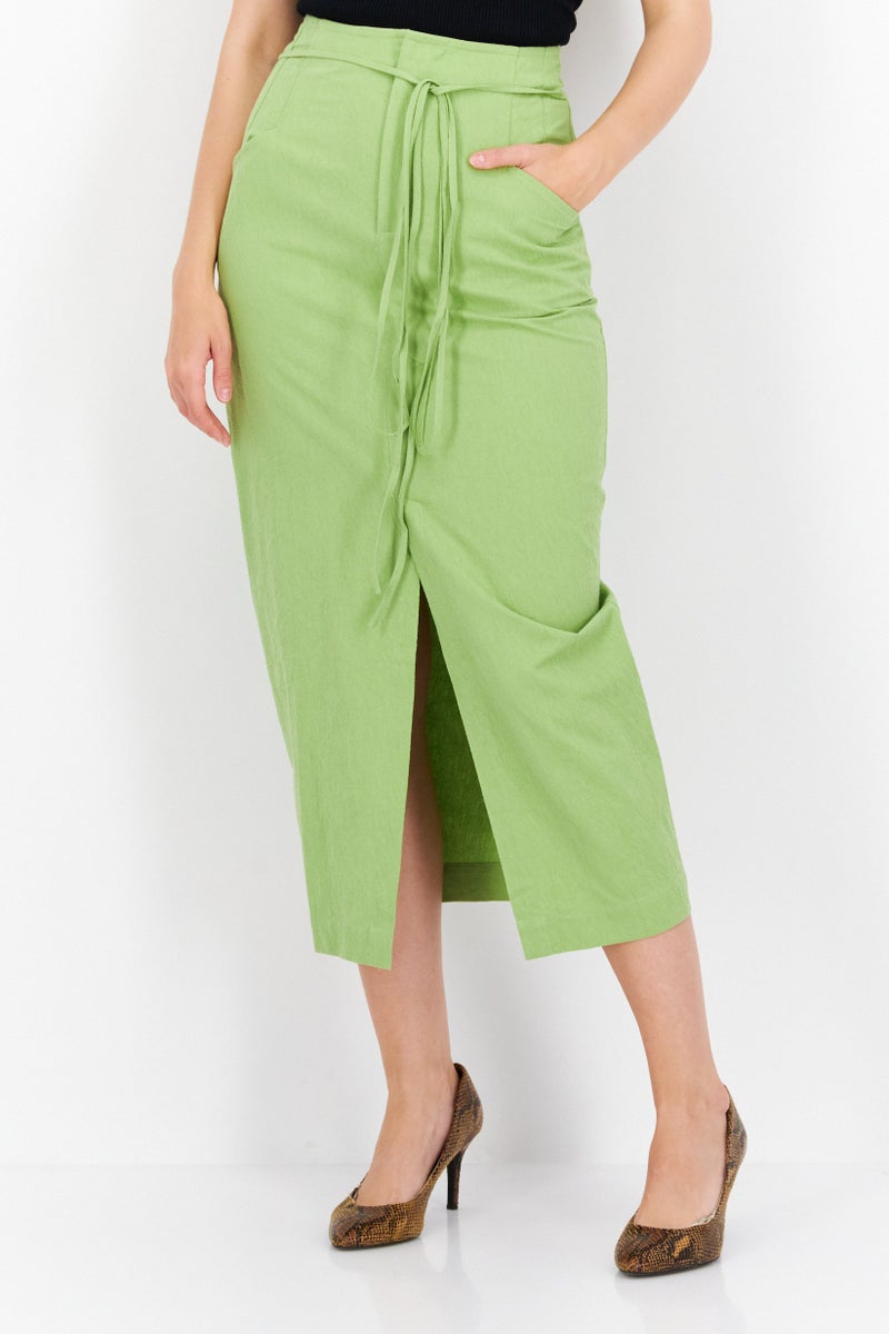 Women Textured Straight Leg Midi Skirts, Olive