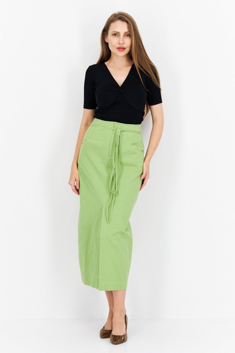 Women Textured Straight Leg Midi Skirts, Olive