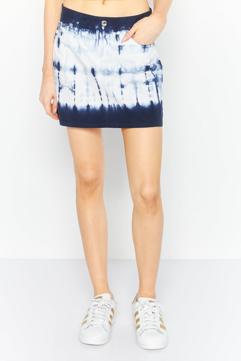 Women Tie Dye Mini Skirt, Blue/White