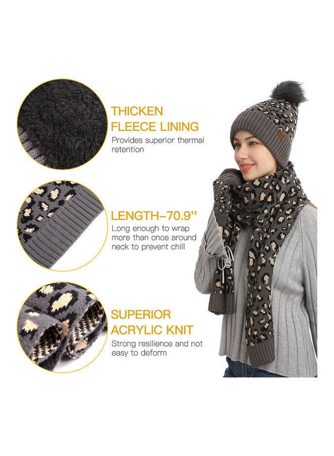 Leopard Print Three-Piece Suit of Warm Hat, Scarf and Pair Gloves