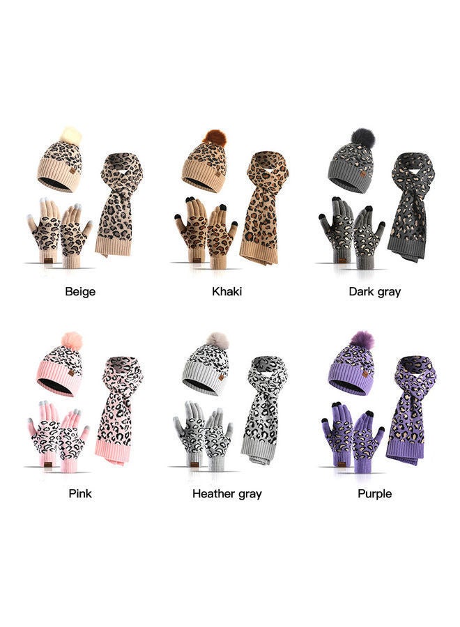 Leopard Print Three-Piece Suit of Warm Hat, Scarf and Pair Gloves